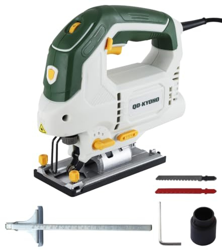 Stichsäge 800 W mit Laser und LED, 6 Geschwindigkeiten, 4 Pendelstufen, 100 mm Holz und 10 mm Metall, 45° Gehrungsschnitt, T-Schaft Schnellwechsel