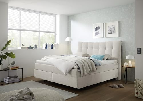 Stella Trading Massana Boxspringbett 180x200 in Pearl - Bequemes Doppelbett mit 7-Zonen-Federkern Matratze & Kaltschaum Topper mit Klimaband - 189 x 132 x 218 cm (B/H/T)