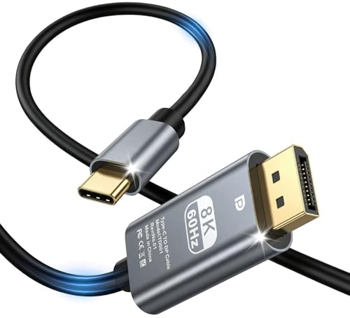 Quevati USB C auf DisplayPort 1.4 Kabel 8K 60Hz 30Hz 4K 120Hz HDR VRR Thunderbolt 4 3 DP1.4 Kabel kompatibel mit iPhone 17 MacBook Pro Air M2 Mac mini M4 iPad(2M)