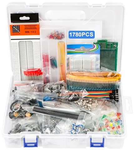 Electronic Component Kit, 1780 Pcs DIY Electronics Kit with Resistors,Capacitor,LED Diodes,Transistors,Dupont Wire,Breadboard,PCB,Potentiometer,Triode,IC,Crystal Oscillator,Buzzer,Switch,Motor,Speaker