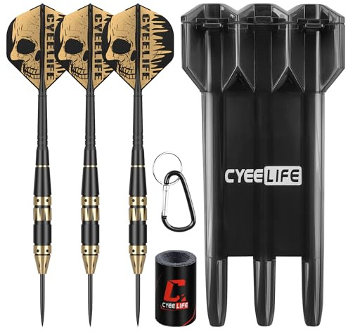 CyeeLife Dartpfeile mit Metallspitze,24g Professionelle Darts Messing Barrels Stahlspitze,Steel Darts Set mit 2 in 1 Dart Flights,Dart Sharpener und Dart Case für Klassische Dartboards