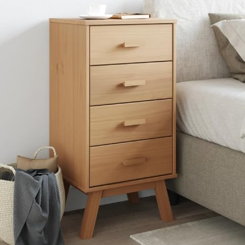 MNISDFL Olden Braun Massivholz Kiefer Nachttisch mit Stauraum und Holzbeinen für Wohnzimmer Schlafzimmer Dieser Nachttisch aus massivem Kiefernholz bietet eine stabile Oberplatte