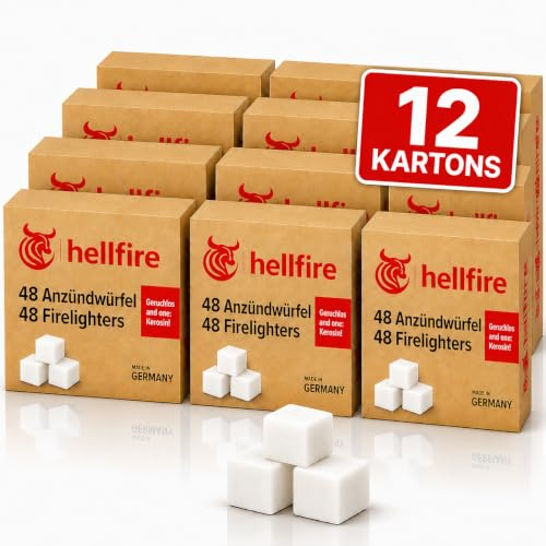 Anzündwürfel 576 Stück geruchlos auf Paraffinbasis ohne Kerosin Lange Brenndauer Set (12x48 Würfel) Grillanzünder Kaminanzünder Ofenanzünder Kohleanzünder & HLKauf-Block