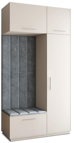 Masseno Flugarderoben Set Rema, Kleiderschrank-Set mit Sitzbank, Garderobenschrank Flur mit 5 Regalböden, Kaschmir