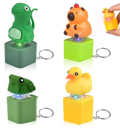 4 Stück Fidget Toys Clicker Schlüsselanhänger mit Licht & Sound | Frosch Ente Lizard Capybara Keychain, Anti Stress Spielzeug, Lustige Geschenk für Anti Angst & Nervosität