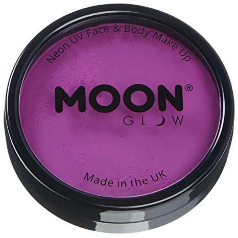 Moon Glow Tarros de pintura para rostro y cuerpo UV de Pro neón intenso, maquillaje profesional de pintura facial a base de agua para adultos y niños Morado intenso 36g