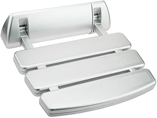 PrimeMatik - Asiento de ducha abatible. Silla plegable para ancianos de plástico y aluminio plateado 350x348mm