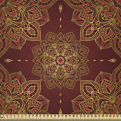 ABAKUHAUS Mandala Stoff als Meterware, Inspiration, Microfaser Multi Zweck Dekostoff für Kunsthandwerke, 3M (230x300cm), Braun Gelb Rot