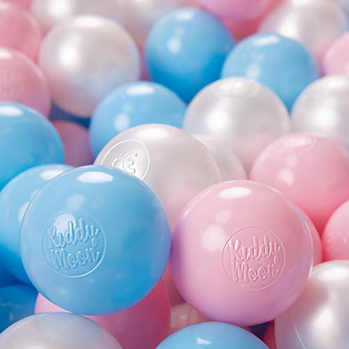 KiddyMoon 100/6Cm ∅ Balles Colorées Plastique pour Piscine Enfant Bébé Fabriqué en EU, Baby Blue/Rose Poudré/Perle