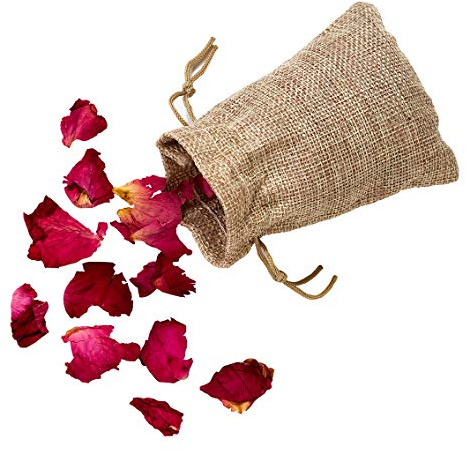 Natürliche Getrocknete Echte Rote Rosenblätter, Biologisch Abbaubare Konfetti für Hochzeiten & Valentinstag, im Jutesäckchen, Mittel