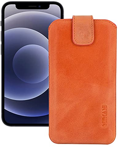 Suncase Etui Tasche kompatibel mit Apple iPhone 12 mini (5.4) mit ZUSÄTZLICHER Hülle/Schale/Bumper/Silikon *Lasche mit Rückzugfunktion* Handytasche Ledertasche Schutzhülle Case in antik-lachsrosa
