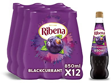 Ribena F40337 - Concentrato di ribes nero, 12 flaconi da 850 ml, contiene succo di frutta vero, senza coloranti o aromi artificiali, diluito con acqua, realizzato con ribes neri britannici, F40337