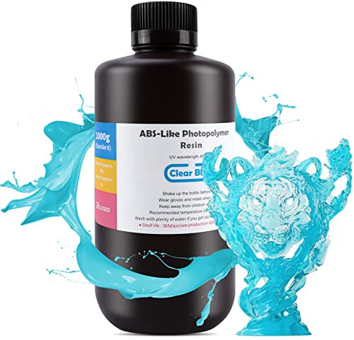 ELEGOO ABS-Like 3D Printer Resin, 405nm UV-Curing LCD Resin High Precision Fast Curing Non-Brittle Standard Photopolymer Resin for LCD Printer Printing Clear Blue 1000G