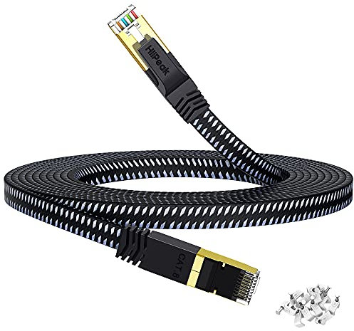 HiiPeak Cable Ethernet 25 metros Cat 8 Nailon Plano, Cable Red Lan Alta Velocidad 40 Gbit/s y 2000 Mhz con Conectores Rj45 Chapados en Oro, Cable internet