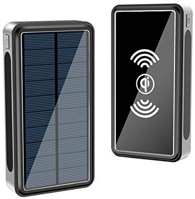 WFEI Power Bank Carga Inalámbrica Panel De Batería Solar Powerbank Cargador De Teléfono Móvil De Gran Capacidad Paquete De Batería Externo,Negro,80000mAh