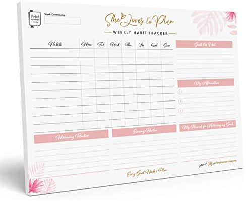 Perfect Planner Company Habit Tracker – undatierter A4-Wochenplaner für Wohlbefinden und Produktivität, Notizblock, tägliches Fitness-Workout-Protokollblock, Gewohnheitstagebuch für Frauen