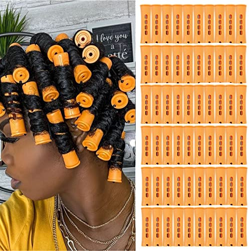 Dauerwellenstangen-Set für natürliches Haar, kalte Wellen, Lockenwickler für Damen, lang, mittel, kurz, Lockenwickler, Styling, DIY-Friseurwerkzeuge, Orange, 60 Stück