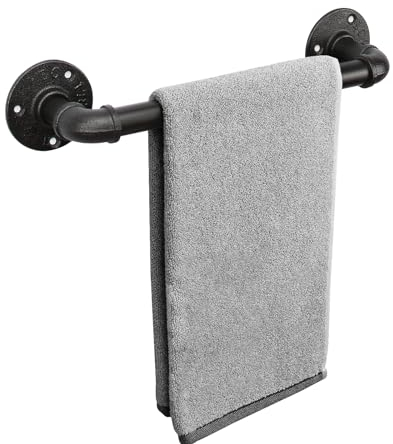 Livabber Industrial Pipe Towel Bar, Rustic Iron Decor Bathroom Hardware Towel Holder Accessory, Heavy Duty Wall Mounted Bath Towel Rack,Black (12 Inch)