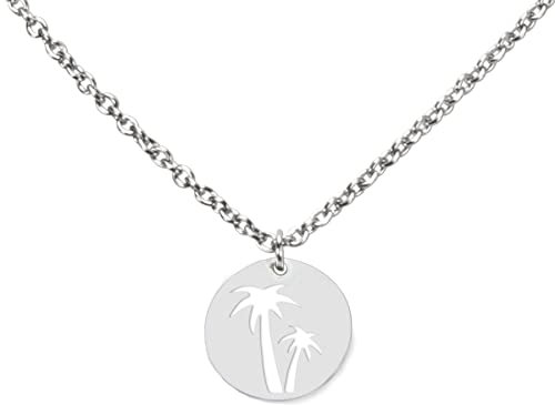 DAHEIM Halskette Palmen - filigrane Kette Palmtree für Damen und Frauen, Heimat-Schmuck Strand und Beach aus Edelstahl (silber-farben) DHK300