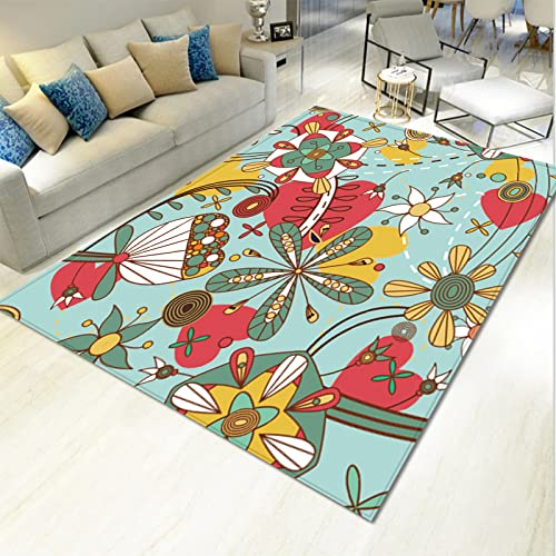 LNXSESN Teppich Blau Senfgelb Fußmatte Polyester Verdicken Teppich Wohnzimmer Aussen rutschfest Schmutzfangmatte Weich Fussmatte Innen Fußmatte Außen Waschbar Fussmatte Aussen 100x150cm