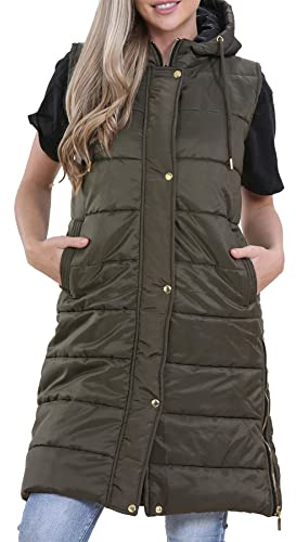 Ladies Oversized Gilet Long Line Style Jacket Long Sleeveless Fashion Women Coat Olive