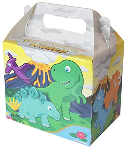 Diamante Crafts 6 Party Boxes -Themed Character Cardboard Lunch Food Loot Treat Box (6 Dinosaur World)