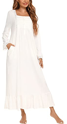 aromm Mujeres Camisones Suave Botón Victoriano Manga Larga Suelto Pijama de Lactancia Materna