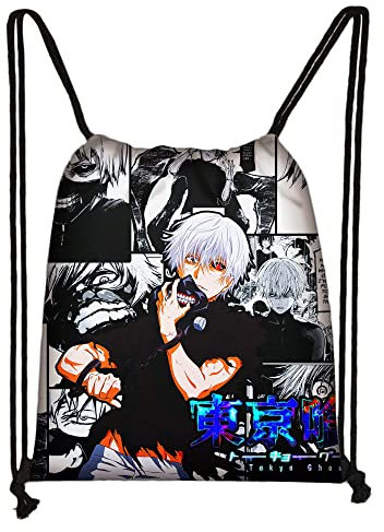 Zhongkaihua Tokyo Ghoul Kordelzug-Tasche, Anime Kaneki Ken/Kirishima Toka 3D-Muster mit Taschen, Reise, Schule, Kordelzug-Rucksack, Typ 8, 32*38cm