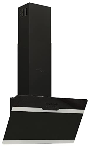 vidaXL Campana Extractora Pared Cocina Soporte Ventilador Lámpara LED Forma Inclinada Fácil de Limpiar Acero y Cristal Templado Negro 60 cm