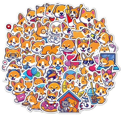 HENGBIRD 50 Stück Niedliche Tier Aufkleber Corgi Aufkleber, Vinyl Stickers für Kinder Mädchen, wasserdichte Vinyl Stickers Set für Wasserflaschen Fahrrad Roller Helm Notebook Kindergeburtstag