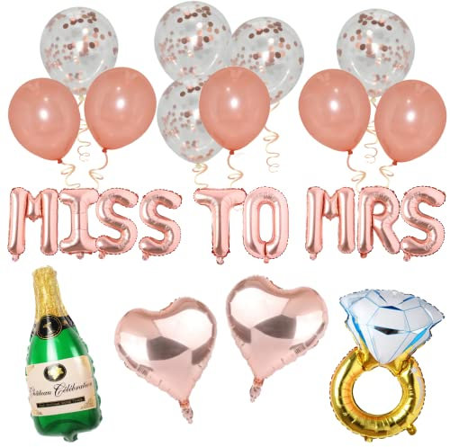 MISS TO MRS Banner Balloons Decorations 23ps Arch Kit Foil Letter, Champagne Bottle, Diamond Ring, Rose Gold Heart Shape, Confetti Balloons For Wedding, Marriage, Bridal Shower Party By Pannu Design