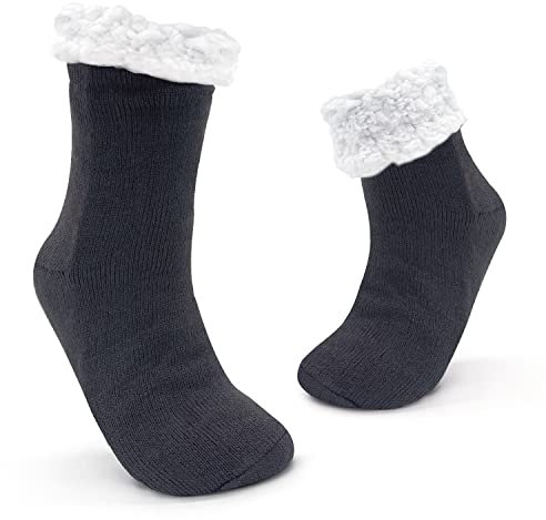 JOMIX Calze Antiscivolo Uomo Invernali Termiche Calde Lunghe Imbottite Pile Sharpa Calzini Pantofole Pesanti Anti-Freddo Felpate MU7425 (Grigio Scuro, 39-46)