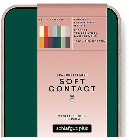 schlafgut Soft Contact Spannbettlaken bis 160x200cm, Green Deep aus 100% Biobaumwolle wärmend