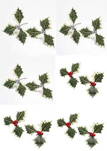Artificial Holly Berries with Green Leaves, 12PCS Artifical Red Holly Berry Flowers for Christmas Tree/Wreath Arrangement Decorations, Christmas Picks for Crafts Gifts Wedding Party Decorations