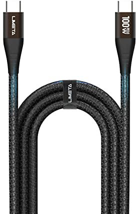 LIMETA 100W USB-C zu USB-C Kabel - Schnellladen & Datentransfer für MacBook, iPad Pro, Galaxy S21, Pixel, Nintendo Switch - Nylon geflochten - PD 3.0 & Typ C kompatibel (1Stück, 1.2m)