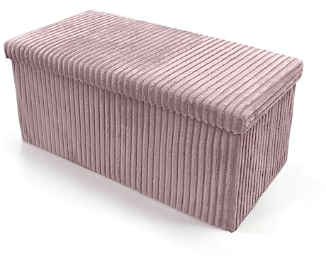New Foldable Storage Boxes Seat Foot Stool Crushed Velvet and Corduroy Material Ottoman Storage Box with Lids for Kids Toys Bedroom Hallway Living Room (Corduroy Blush Pink, 38 x 38 x 38 cm)