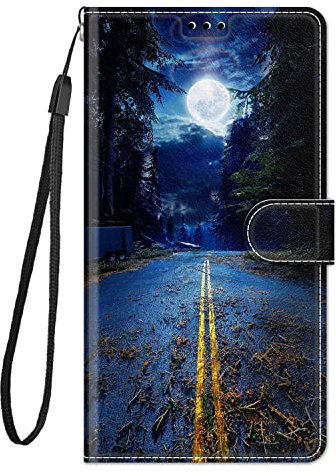 Nuxiady Handyhülle für Samsung Galaxy A5 2017 Hülle mit Schön Motiv Muster PU Lederhülle Flip Case Klappbar Cover Handytasche Schutzhülle Stoßfeste Klapphülle für Galaxy A5 2017, Nachtstraßenmond