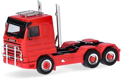 Herpa LKW Modell Scania 143 Streamline Solozugmaschine 3-achs (6x4) mit Dachträger, Rammschutz und Highpiges, Miniatur im Maßstab 1:87, Sammlerstück, Made in Germany, Kunststoff