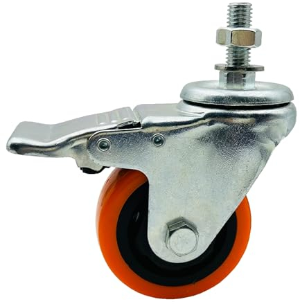 LIKERAINY PU-Lenkrollen für Möbel mit Bremse IC0052A mit Gewindebefestigung Ersatz für Möbel Roller Lenkrolle Schrankrollen Moebelrollen Tischrollen Raddurchmesser Ø 75mm 1 Stück