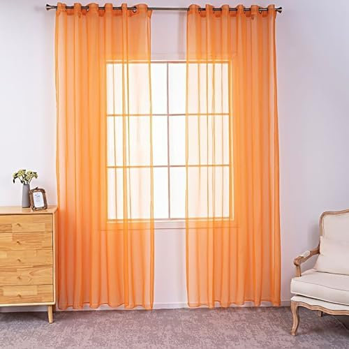 BOYOUTH Tende trasparenti in voile tinta unita, con occhielli per finestra, per camera da letto, soggiorno, hotel, arancione, 2 pannelli, 130 x 260 cm