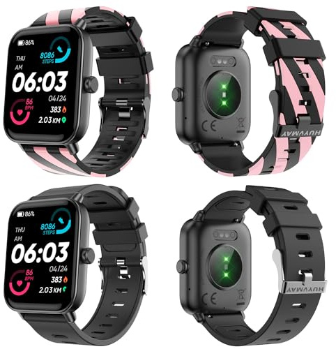 HUYVMAY Fitness Tracker Smartwatch Damen/Herren/Jugendliche mit Telefonfunktion,Alexa eingebaute Uhr, Sportuhr mit Herzfrequenz Schlafmonitor Schrittzähler 2 Uhrenarmbänder, Fitnessuhr für iOS Android
