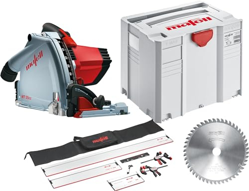 MAFELL Tauchsäge MT 55 cc MidiMAX (1400 Watt CUprex Hochleistungsmotor, 57mm Schnitttiefe, T-Max Transportkoffer, 80cm + 160cm Führungsschiene, Winkelanschlag, 2 Schraubzwingen, Tasche, Verbinder)