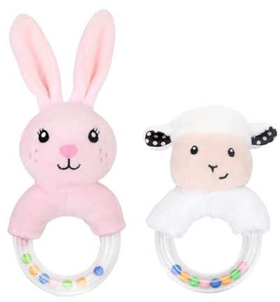 Lot de 2 hochets pour enfants, jouets sensoriels pour enfants, hochets pour enfants, mignons hochets en forme d'animal en peluche, adaptés aux enfants de 0 à 12 mois