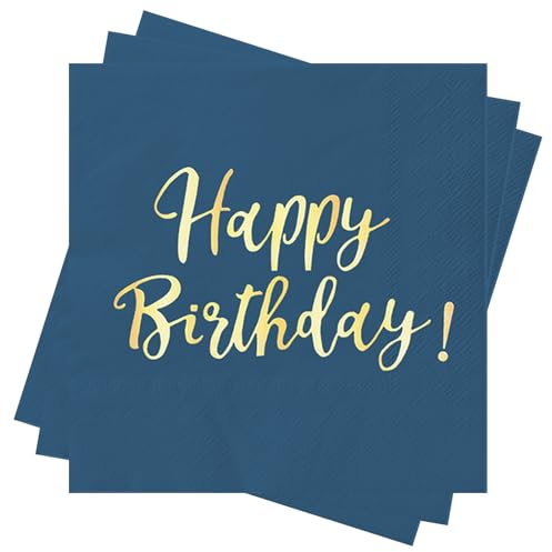 Servietten Geburtstag, 80Stück Servietten Happy Birthday Blau Gold Geburtstagsservietten, Einweg Papierservietten Geburtstag Party Tischdeko für Mädchen Junge Männer Frauen