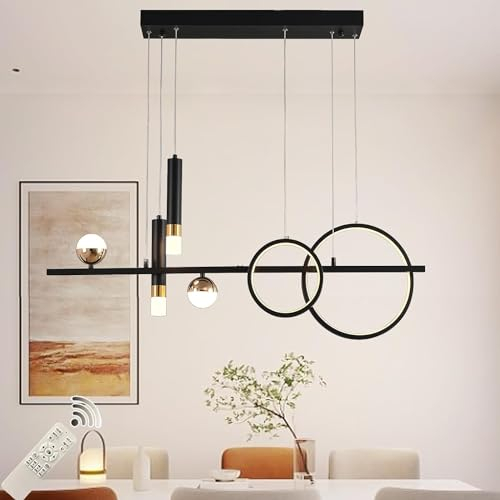 Eoodis Moderne LED Pendelleuchte 100cm Dimmbar Linearer Hängeleuchte mit Fernbedienung Pendelleuchten für Küche, Esszimmer, Wohnzimmer (Schwarz 48W)