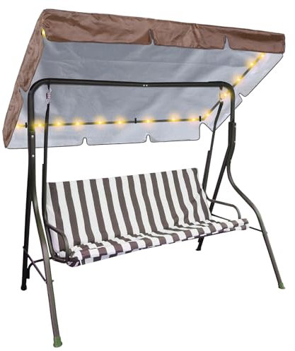 GliCraft LED-beleuchtete Veranda-Schaukel, Ersatz-Schaukel-Abdeckung, LED-Schaukelüberdachung, Ersatzdach, Sonnenschutz, Markisenabdeckung, Outdoor, Terrasse, Schaukel, Baldachin (Braun, 165 x 114 cm)