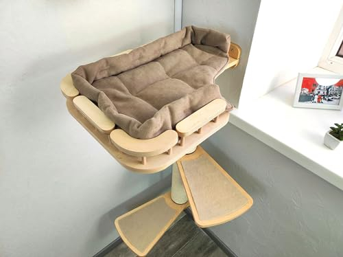 RshPets® Kratzbaum Wand - Fenster Katzenhängematte - Kletterwand Katzen - Katzentreppe Wandmontage - Wandkratzbaum für Katze (Helle Farbe, Linke Seite)