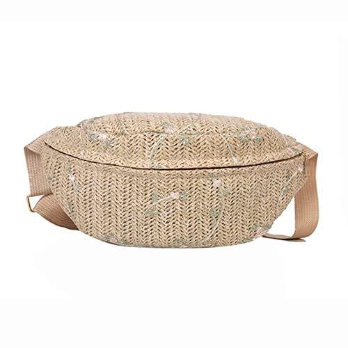 FEYLIE Sac de poitrine en paille, sac de plage pour femme, sac banane décontracté, grand sac de ceinture, sac de voyage, sac pour téléphone, poches de hanche, kaki, As Pictures Shown