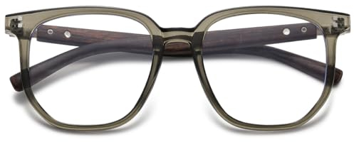 KOOSUFA Große Blaulichtfilter Brille Damen Herren Computerbrille TR90 Brillengestelle Holzfarbene Bügel Anti Blaulicht Brillen Ohne Sehstärke Gaming Brille mit Etui Olivgrün