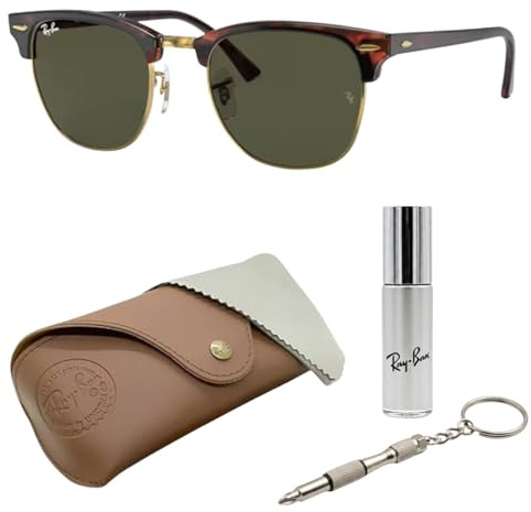 Ray-Ban RB3016 X-Large Clubmaster SONNENBRILLEN-SET | Exklusiv-Etui und Care-Kit | Polished Tortoise on Gold/G-15 Green
